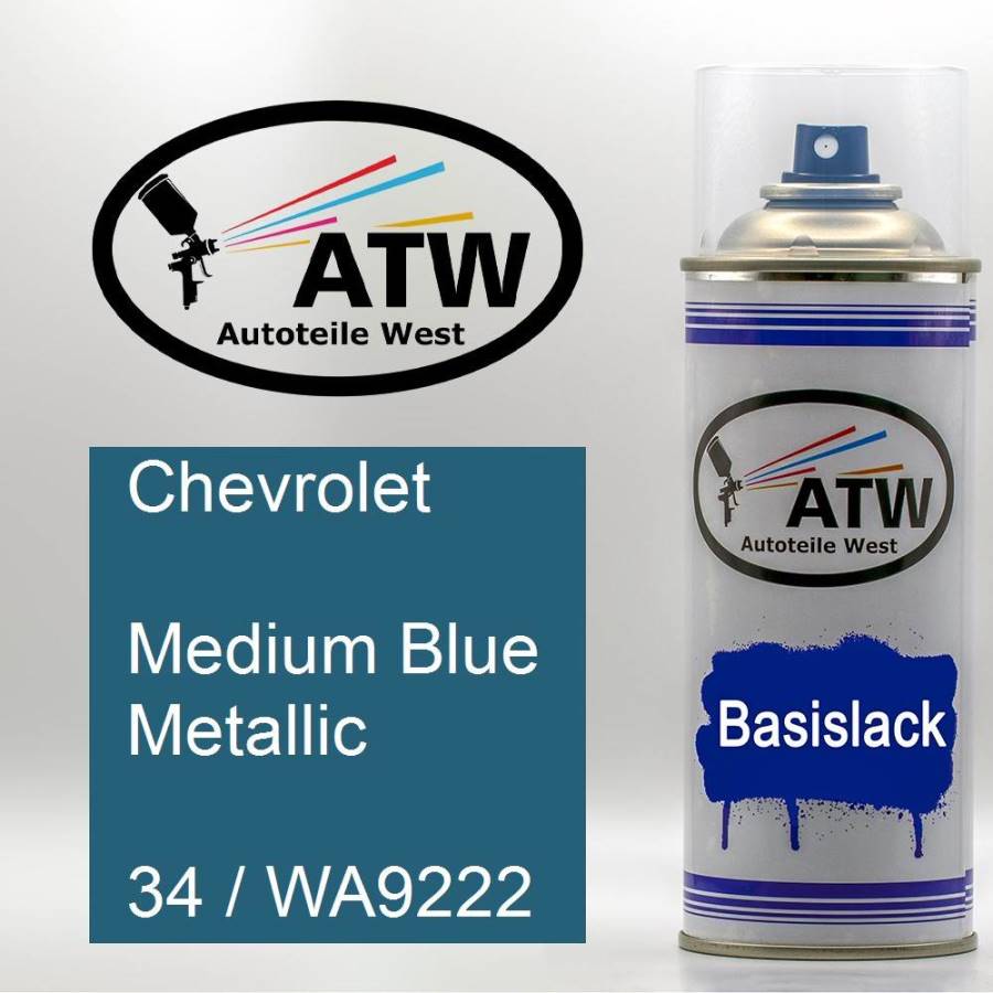 Chevrolet, Medium Blue Metallic, 34 / WA9222: 400ml Sprühdose, von ATW Autoteile West.